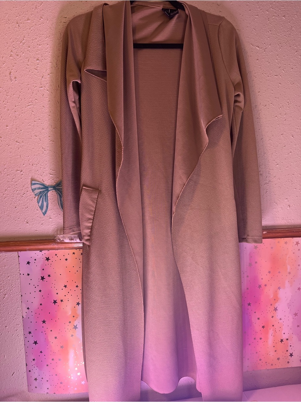 Windsor Long Open Front Duster Coat in Taupe